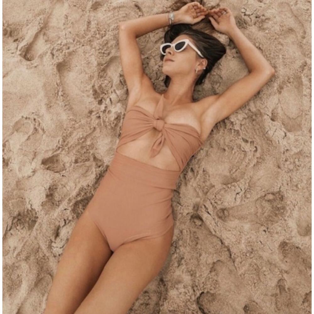 Mikoh Nude-Tan High-Waist Tie-Front One-Piece Swimsuit